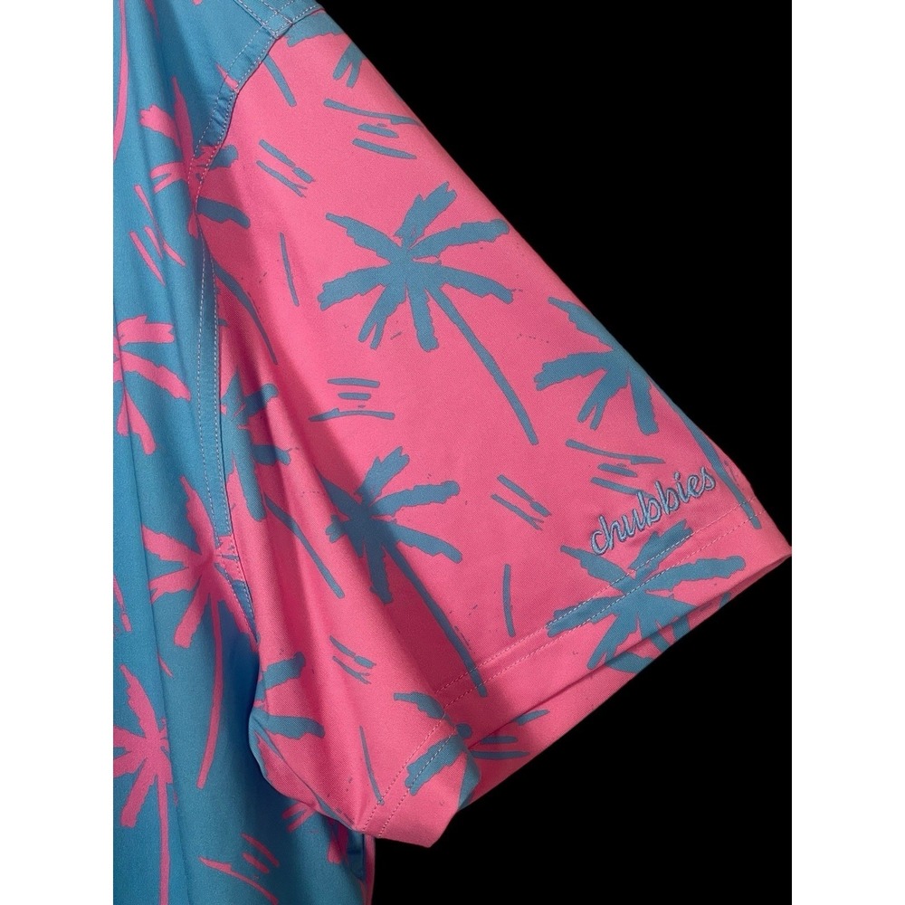 Chubbies Electric Slide Performance Polo Men's XL Tropical Palm Trees Pink/Blue - Picture 5 of 8